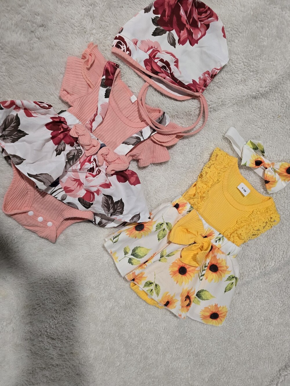 Floral Pink & Yellow Baby Dress Set Duo